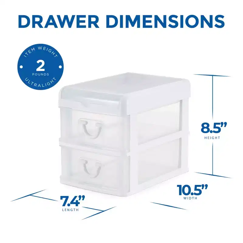 Gracious Living Clear Mini 2 Drawer Desk and Office Organizer with Flip Top Storage for Cosmetics, Arts, Crafts, and Stationery Items