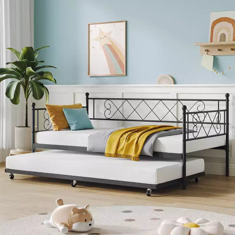 Twin Metal Daybed with Trundle, Space-Saving Sofa Bed for Living Room, Bedroom & Guest Room