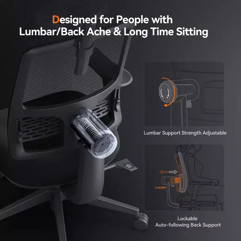 Ergonomic Chair with Footrest Home Office Desk Chair with Auto-Following Lumbar Support, 4D Armrest, Seat Depth&Height Adjustable