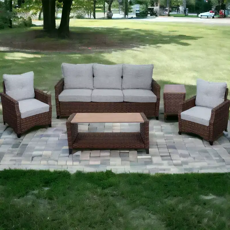Courtyard Casual Costa Mesa 5 pc Sofa & Coffee Table Set - Brown One Sofa, Two Club Chairs, One End Table, & Coffee Table
