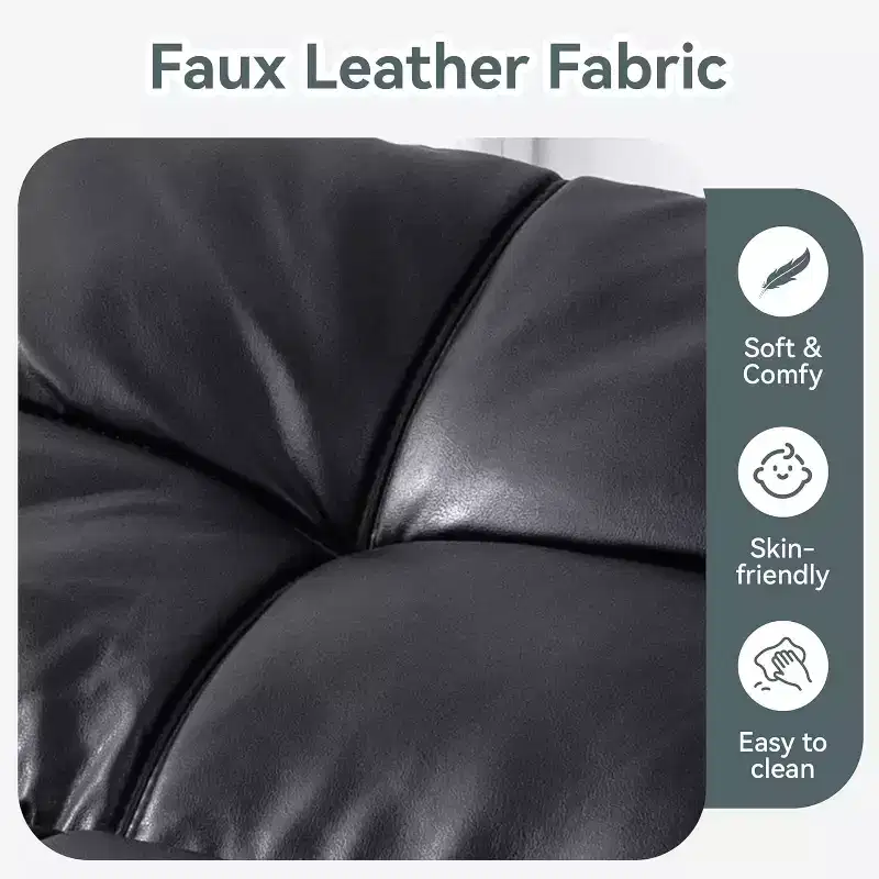 Dyonery Black Faux Leather Sofa Bed with Memory Foam, Adjustable Backrest & Armrests, Multifunctional Small Loveseat Sleeper Sofa