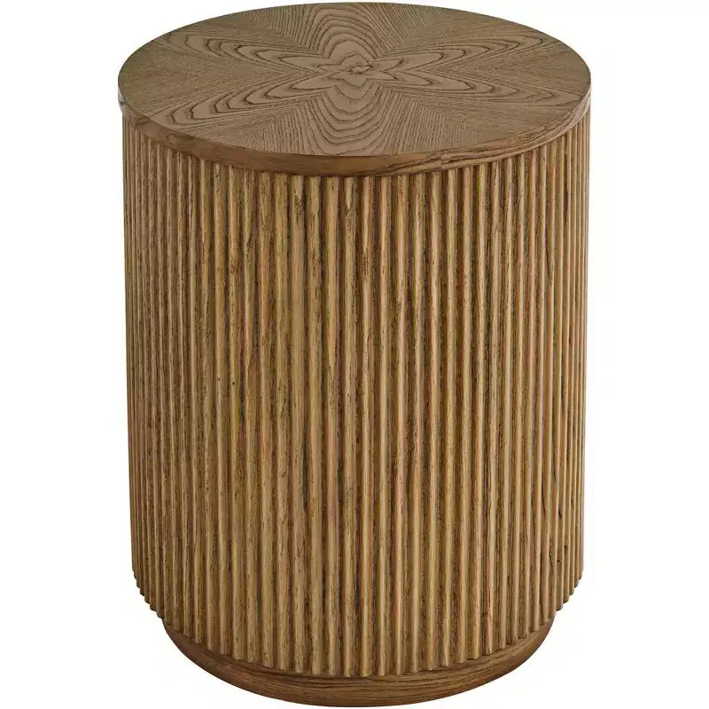 Studio 55D Perch Farmhouse Rustic Natural Oak Wood Round Accent Side End Table 17 3/4 Wide Brown Ridges Base for Living Room Home