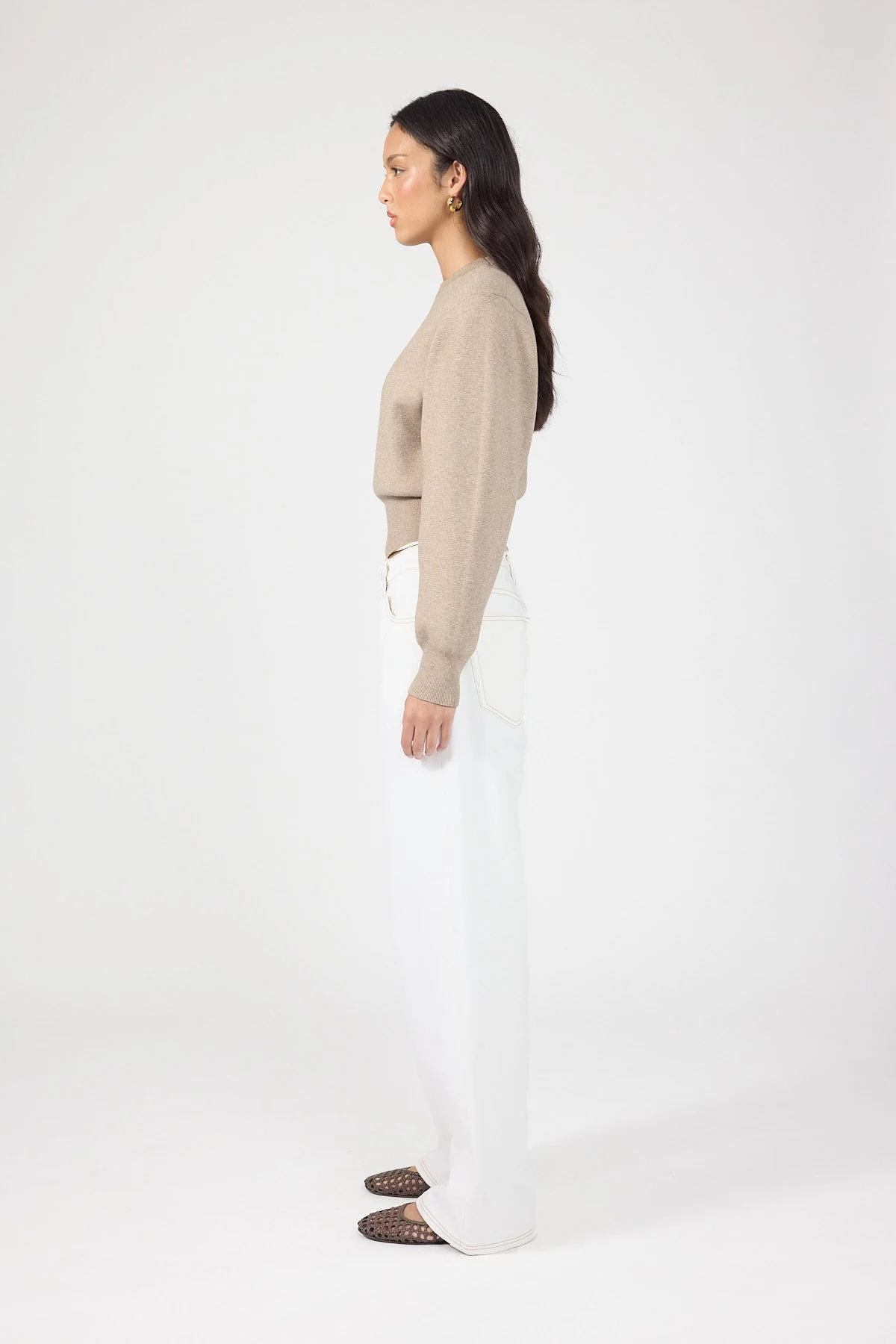 Crew Neck Knit Jumper Taupe