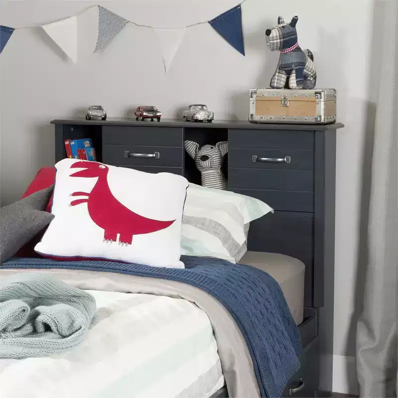 HomeStock Kids Bedroom Bookcase Headboard with Storage and Sliding Doors