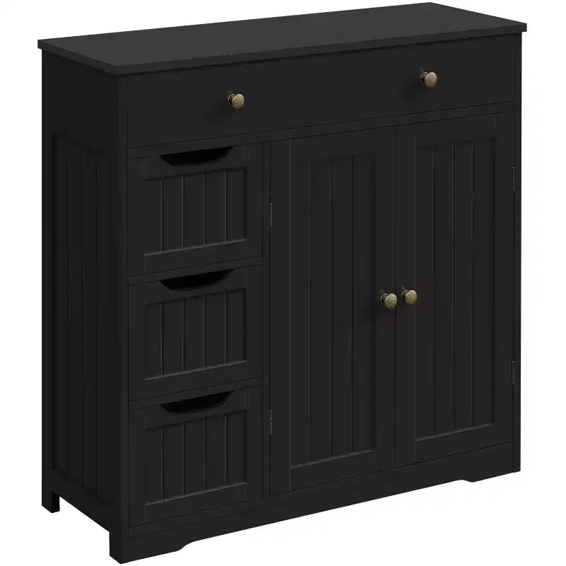 Yaheetech Wooden Bathroom Storage Cabinet Floor Cabinet with Adjustable Shelf, Black