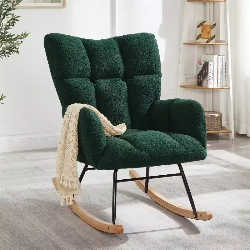 High-Back Rocking Chair – Green / Ivory / Pink, Single Seat, Upholstered