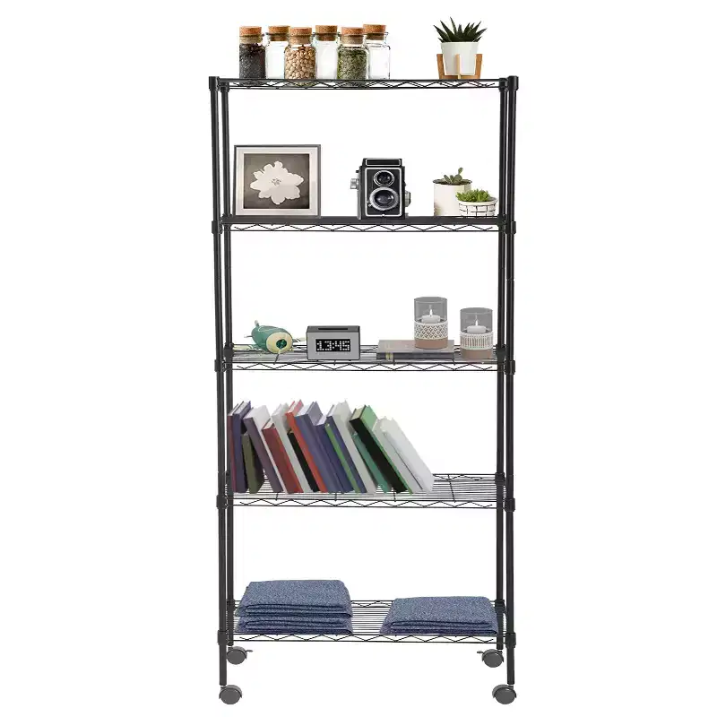 5-Tier Heavy-Duty Wire Shelving Unit with Adjustable Shelves and Lockable Wheels