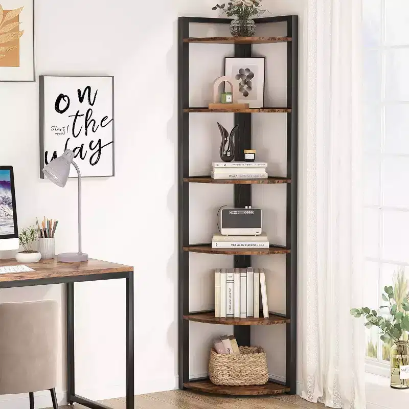 LITTLE TREE 70.9" 6 Tier Corner Bookshelf Rustic Brown