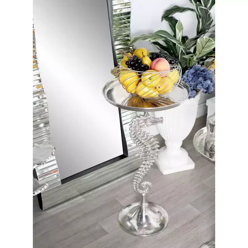 Seahorse Accent Table Silver - Olivia & May: Round Aluminum, Indoor Use, Nautical Decor, 27" Height
