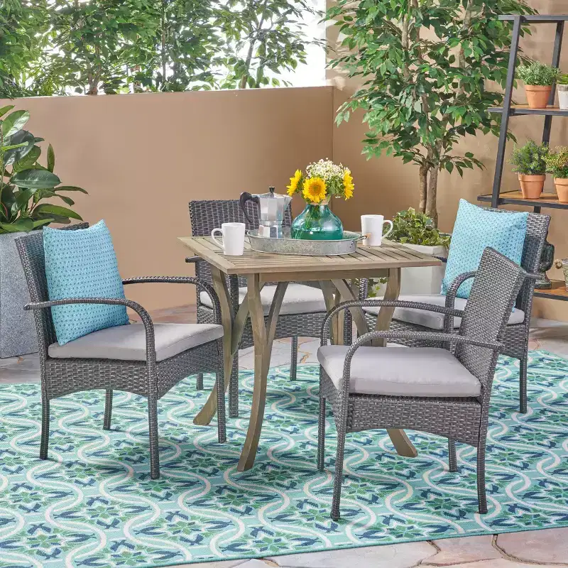 Christopher Knight Home Hartford Outdoor Acacia Wood and Wicker 5 Piece Dining Set with Cushions
