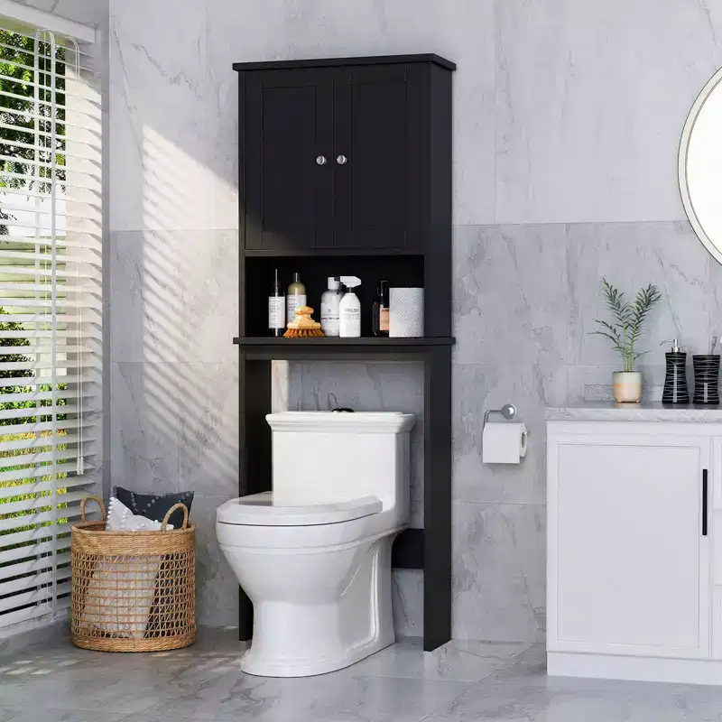 Over The Toilet Storage Cabinet, Bathroom Shelf Organizer with Anti-Tip Device Small Freestanding Space Saver with Adjustable Shelf