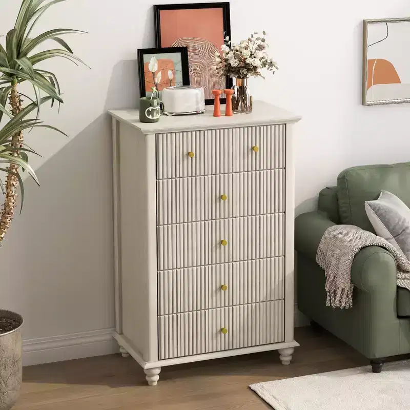 Okak Modern Style Tall Dressers with Fluted Drawers,Chest of Drawers for Bedroom,Entryway,Wooden Dresser Organizer with Metal Handle