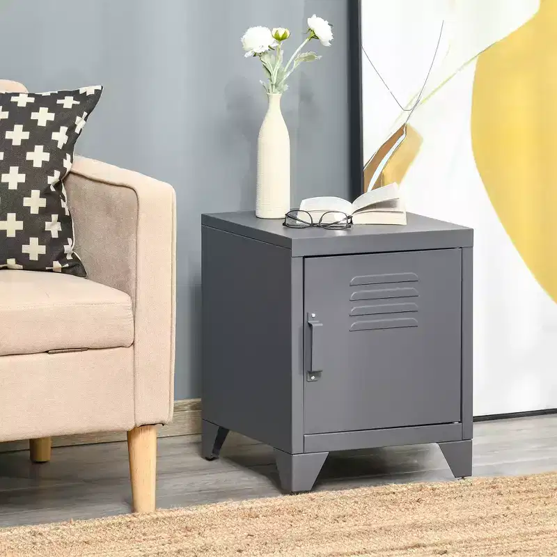 HOMCOM Industrial End Table, Living Room Side Table with Locker-Style Door and Adjustable Shelf