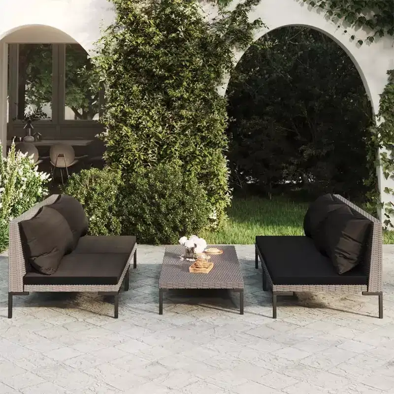 vidaXL Patio Lounge Set Outdoor Sectional Sofa Set Table Poly Rattan Dark Grey
