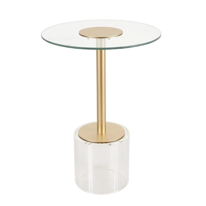 Acrylic Plastic Side End Accent Table with Elevated Base and Gold Stand - Clear - Roche River Decor