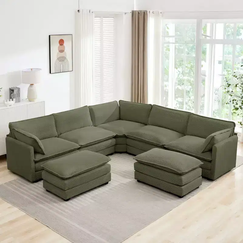 HYLEORY 113.4''D*113.4''W Oversized Corduroy Modular 7-Seat Sectional Sofa Set with Double Ottomans U Shaped Sofa Couch with Corner Sofa