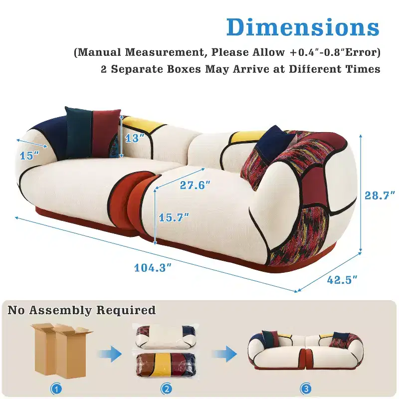 Dyonery 104-inch ultra-large modern curved sofa, sectional floor lounge sofa, equipped with cushions, no assembly required
