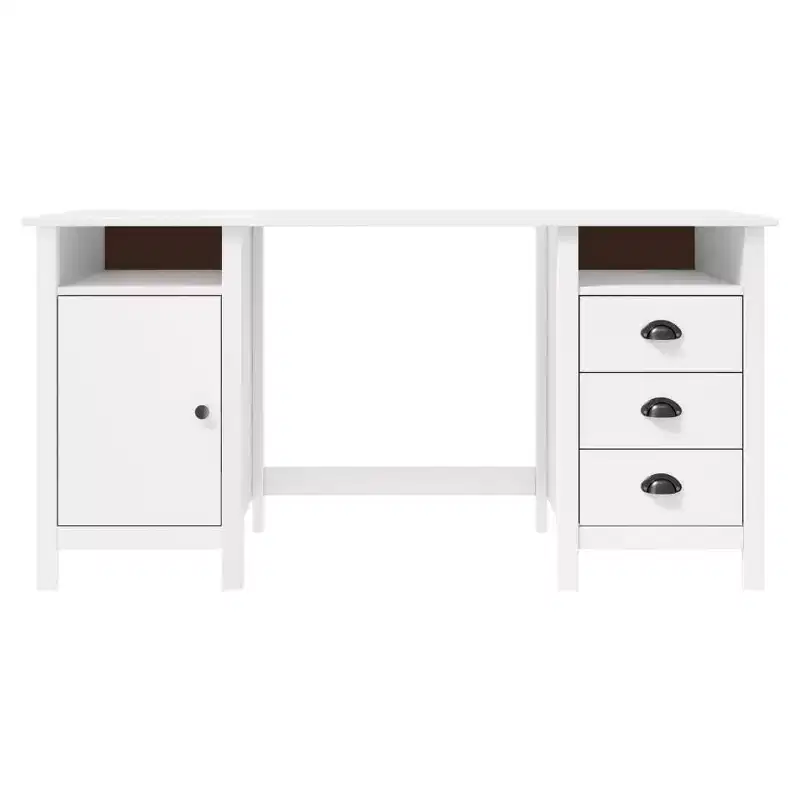 Desk White Solid Pine Wood Standard Desk Rectangular Rustic