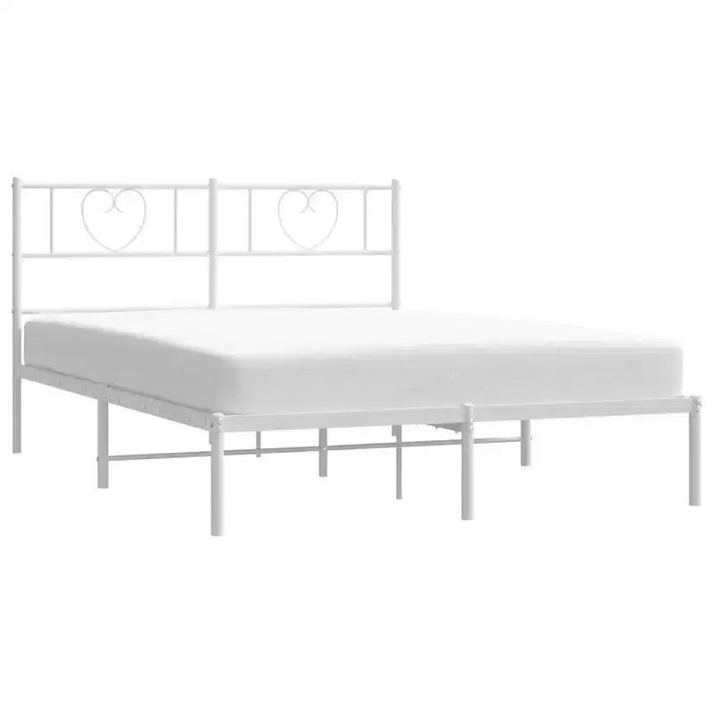 vidaXL Full Metal Bed Frame with Headboard, Sturdy Steel, White, No Mattress