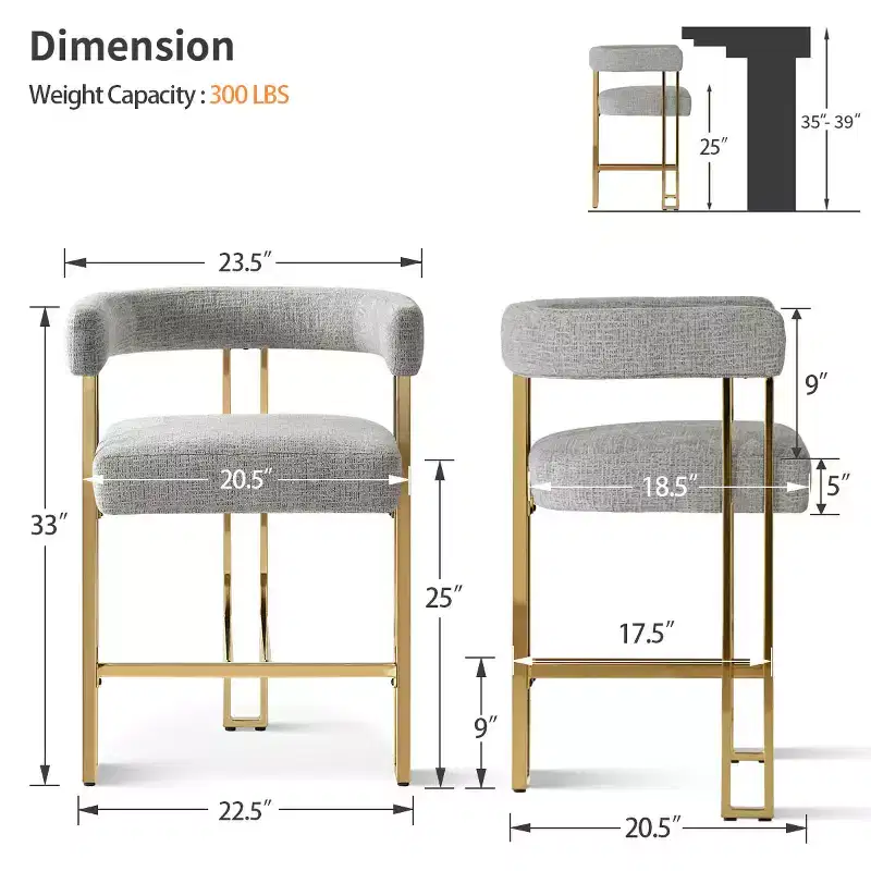 Set of 3 Counter Height Bar Stools with Backs and Arms, Modern Chenille Upholstered Kitchen Island Chairs with Gold Metal Legs - Panipeachy