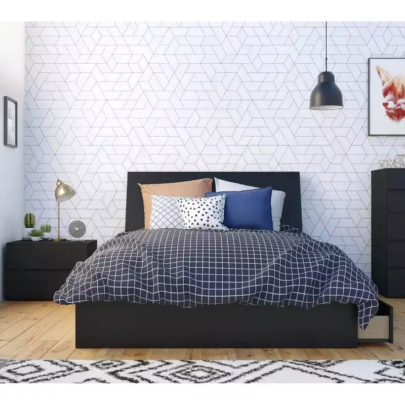 3pc Full Epik Bedroom Set with Headboard Extension Panels Black - Nexera: Modern Contemporary Style, Includes Nightstand