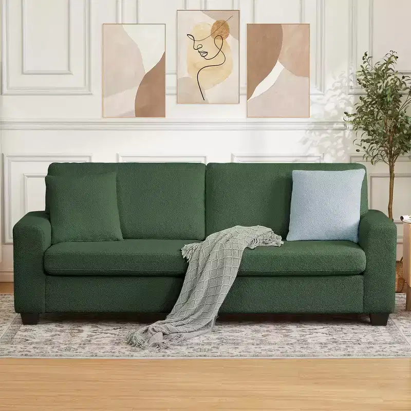 83 Teddy Velvet Handmade Ergonomic 3-Seat Sofa with 850 lb Support, Removable Cushion & Wide Armrests for Living Room Bedroom and Apartment