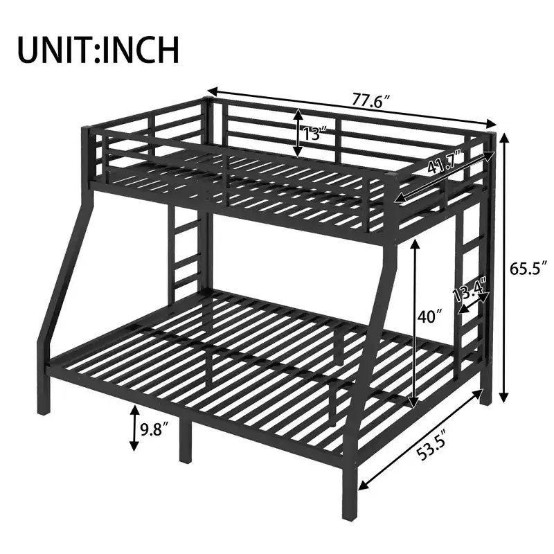 Bunk Bed with Ladder and Safety Guardrail,Metal Bunk Bed Frame for Teens and Adults,No Box Spring Needed