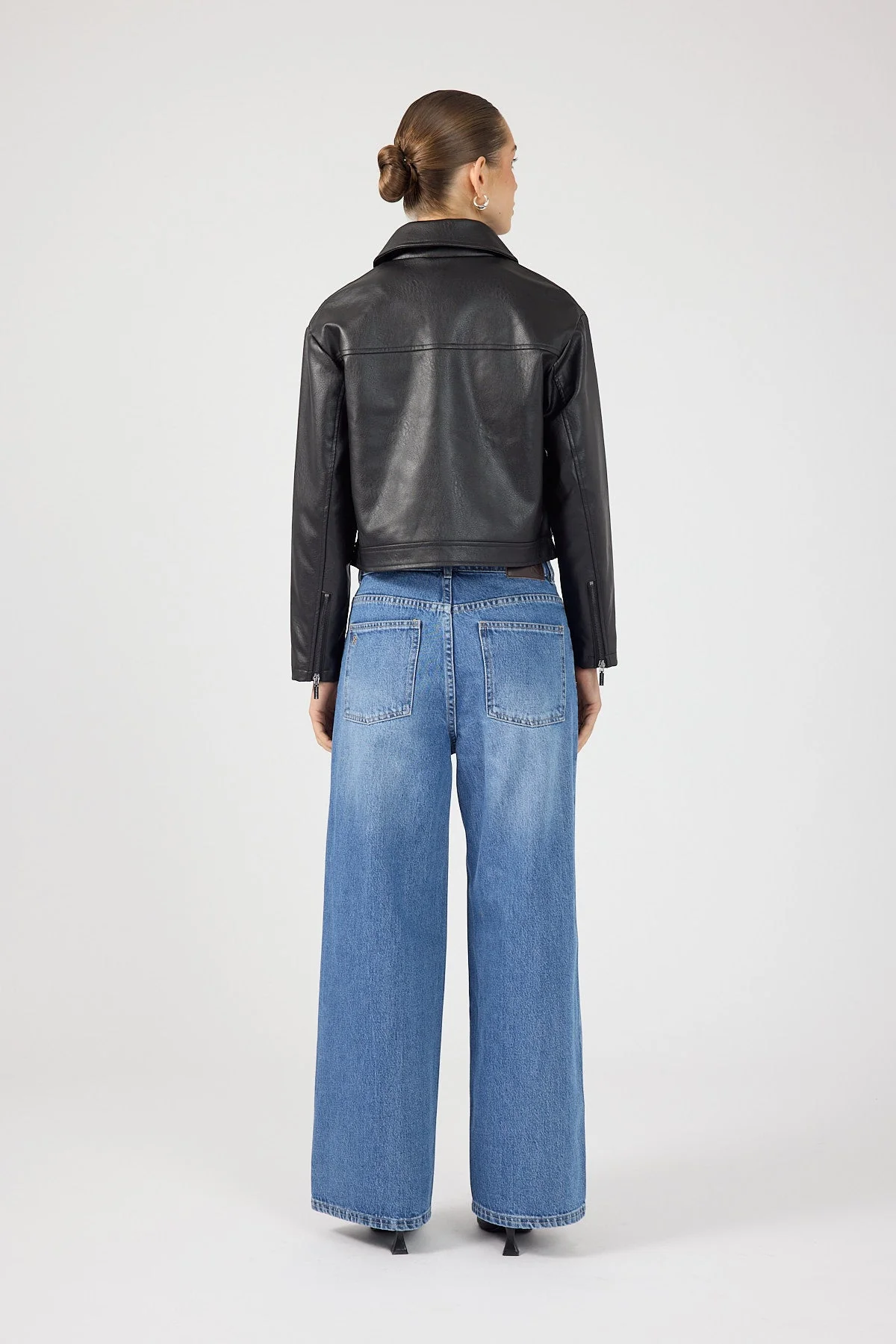 Faux Leather Zip Up Jacket Black