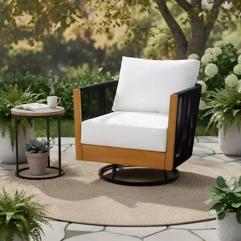 Christopher Knight Home Lucian Modern Patio Acacia Wood Handwoven Rope 360 Swivel Chair