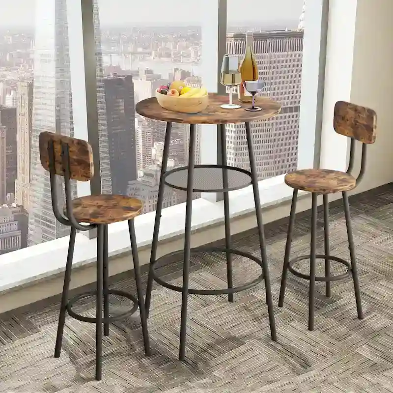 3-Piece Bar Table  for 2, 2-Tier Round Bistro Dining Table