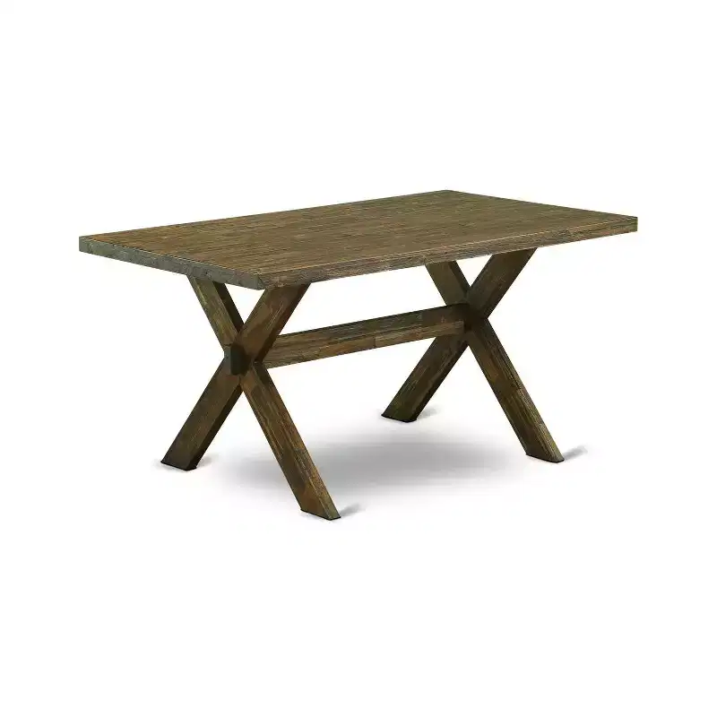 HomeStock 5-Piece Distressed Jacobean Finish Solid Wood Top Dining Table with 4-Upholstered Chairs