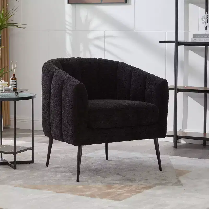TUYOHW 30 Modern Accent Chair with Channel Tufted Backrest Upholstered Leisure Armchair with Metal Legs Comfy Chair for Living Room, Bedroom