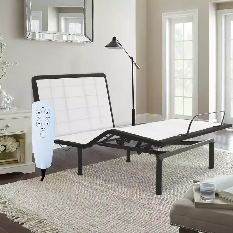 Continental Sleep,15 Adjustable Bed Base With Head and Foot Incline, Wired Remote, Patented Screw-In 6 Legs, White