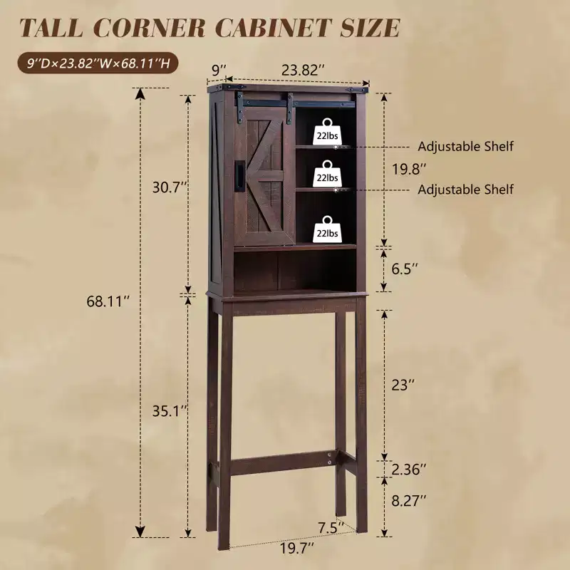 AMERLIFE Farmhouse 68 Tall Bathroom Storage Cabinet with Sliding Barn Door & Adjustable Shelves, Reclaimed Barnwood
