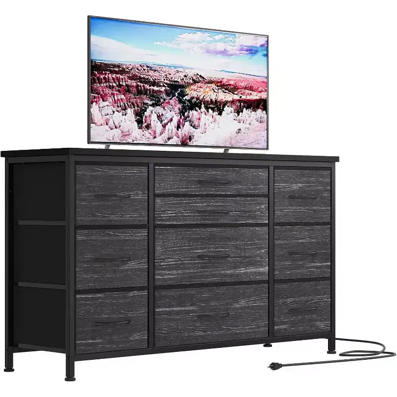 10-Drawer Dresser & TV Stand with Power Outlet, Bedroom Storage with Metal Frame for 55'' TV, Entryway, Closet
