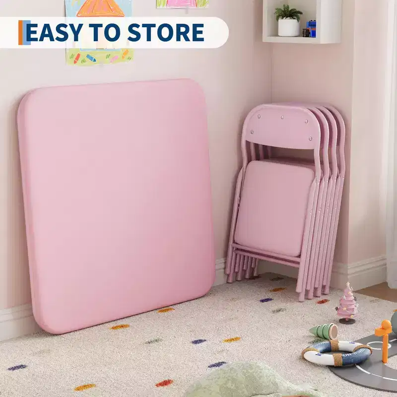 5 Piece Set Folding Table and Chairs Set, Boys and Girls Activity Table and Chairs Set for Dining Room, Daycare, Classrooms