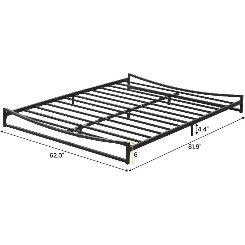 Queen Size Low-Profile Metal Platform Bed Frame, Concave Headboard, No Box Spring Required, 25x167x17 in
