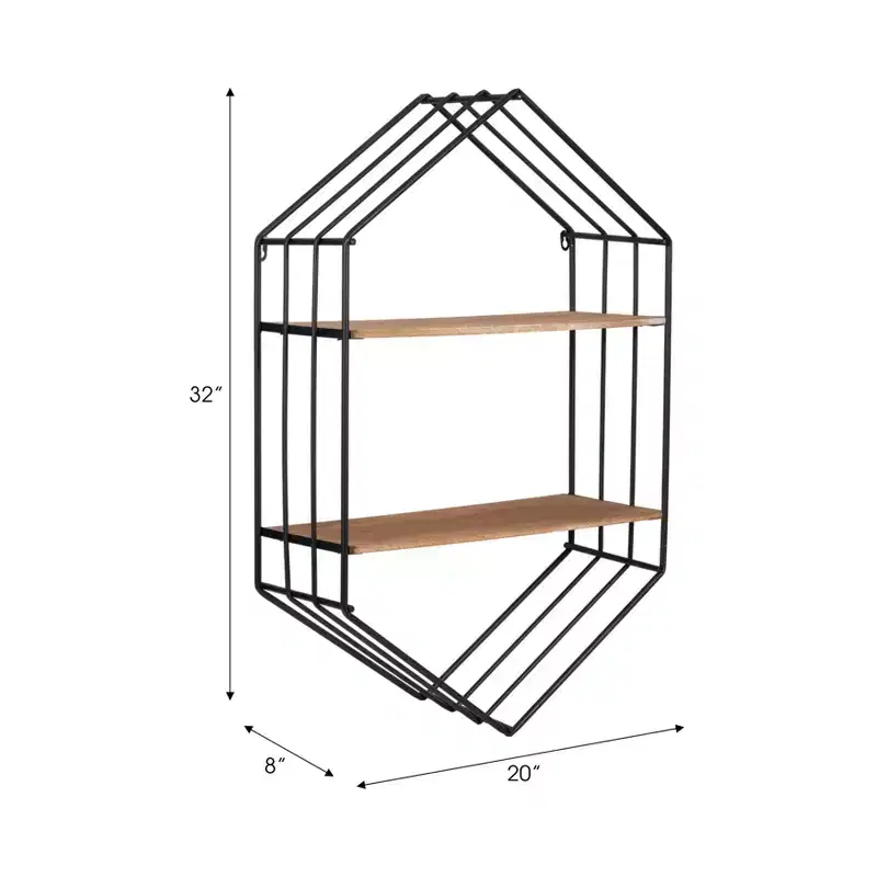 Metal Hexagon Wall Shelf with Wood Shelves, 32