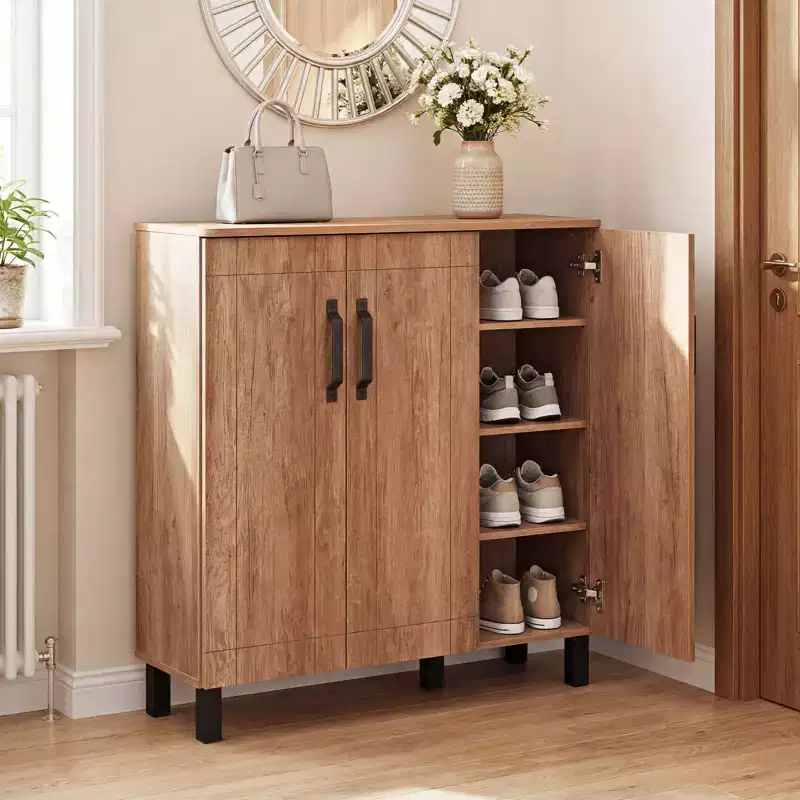 Gymax 5-Tier Shoe Storage Cabinet w/3 Doors Removable Shelves & Ventilation Hole