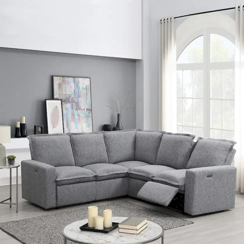 L-Shaped 5-Seater Power Recliner Sofa with USB Port