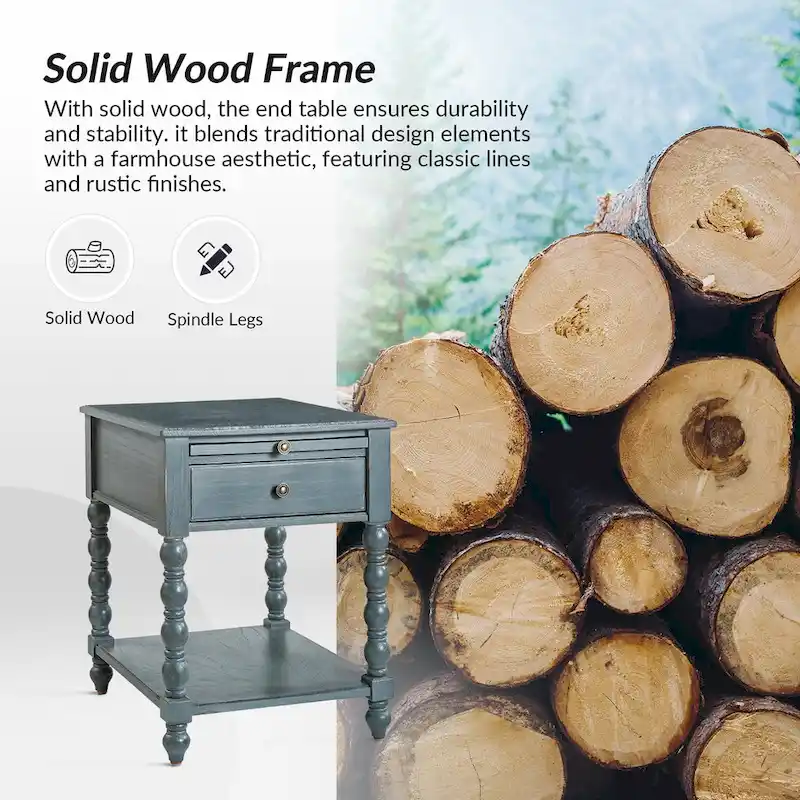 Eric Traditional 26 Tall Solid Wood End Table with USB Set of 2by HULALA HOME