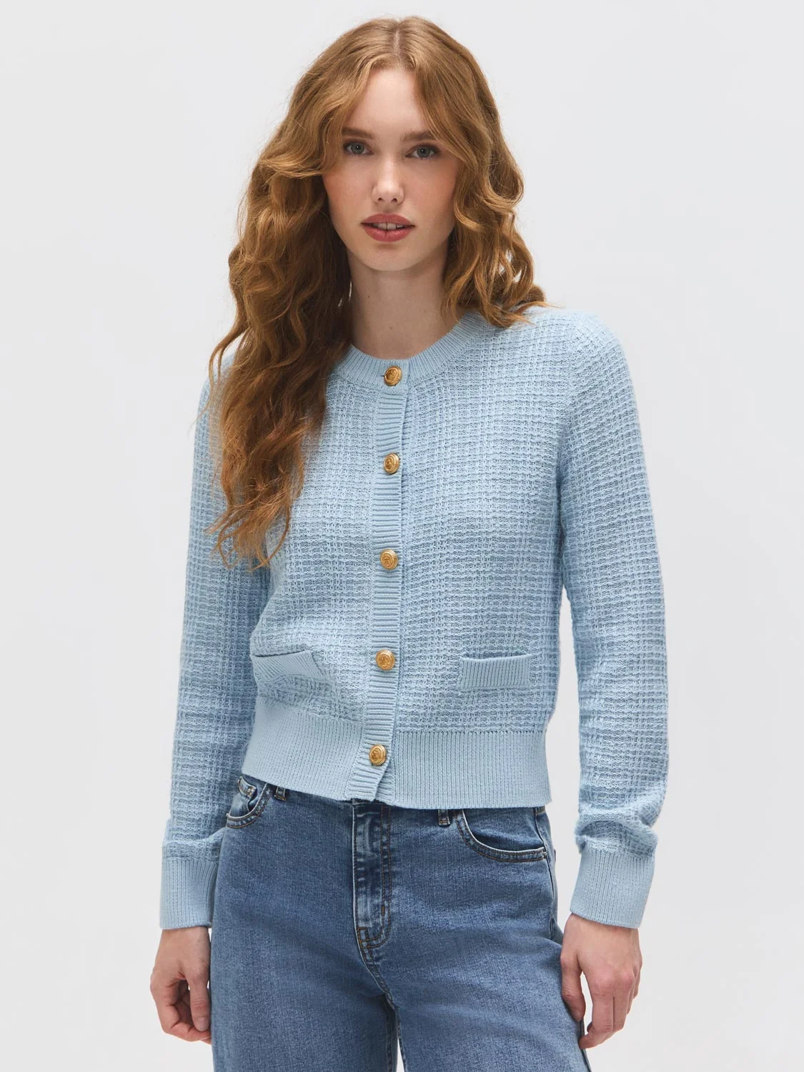 Cotton Blend Button-Front Cardigan