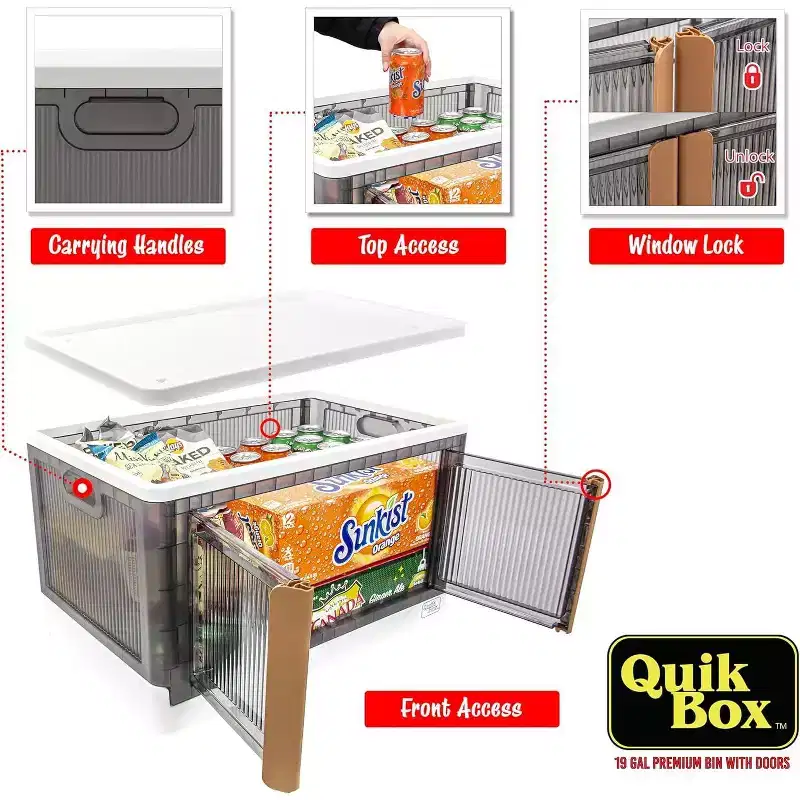 dbest products Quik Box - 19 Gallon Stackable Storage Bins with Doors, Collapsible Organizer Foldable Container Perfect For Any Home