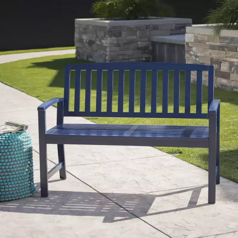 Christopher Knight Home Loja 48 Outdoor Acacia Wood Slatted Bench, Navy Blue