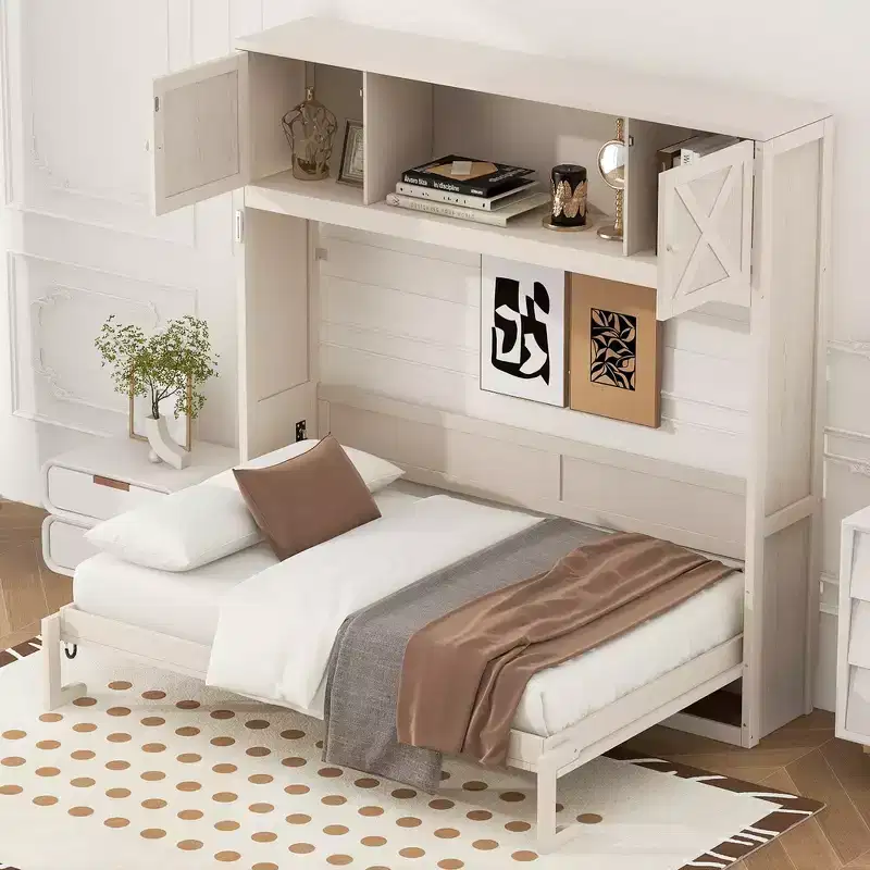 Whisen Full Size Murphy Bed with Storage Cabinets