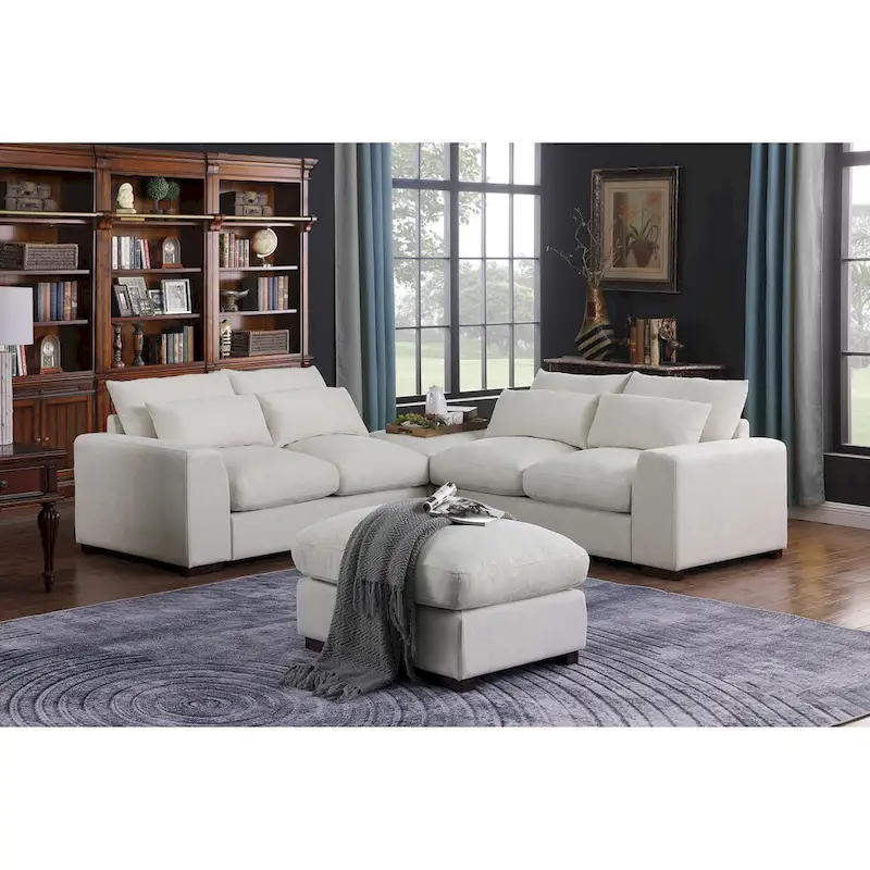 Tatman Linen Blend Sectional with Two Ottomans - 123.24W x 37.8D x 34.25H