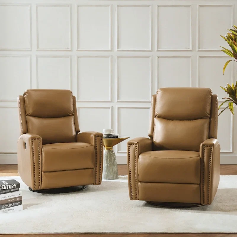 30.31Wide Modern Genuine Leather Wingback Swivel Rocker Recliner with Nailhead Trims, Set of 2