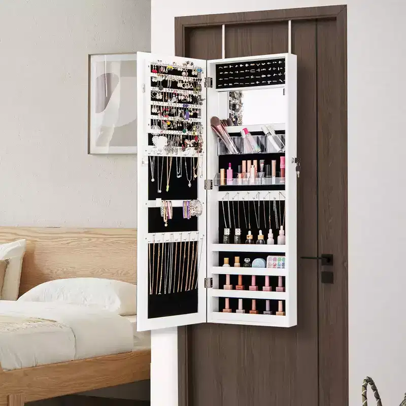 43.5 Jewelry Mirror Cabinet w/ Full-length Mirror & Interior Makeup Mirror