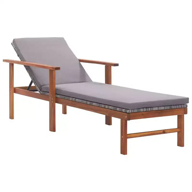 vidaXL Sunlounger Poly Rattan, Solid Acacia Wood Standard