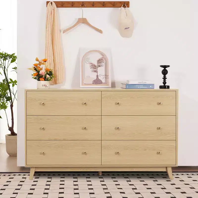 VEVOR 6 Drawer Dresser, Wooden Chest of Drawers with Sliding with Anti-tip Device, Modern Minimalist Dresser Chest,Closet Storage Organizer,Light Wood